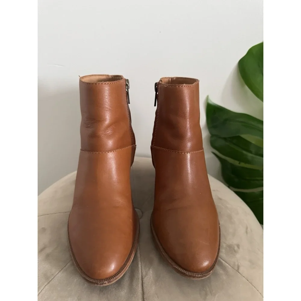 Madewell Womens Rosie Boots Size 8.5 Cognac Tan Leather Block Heel Ankle Booties